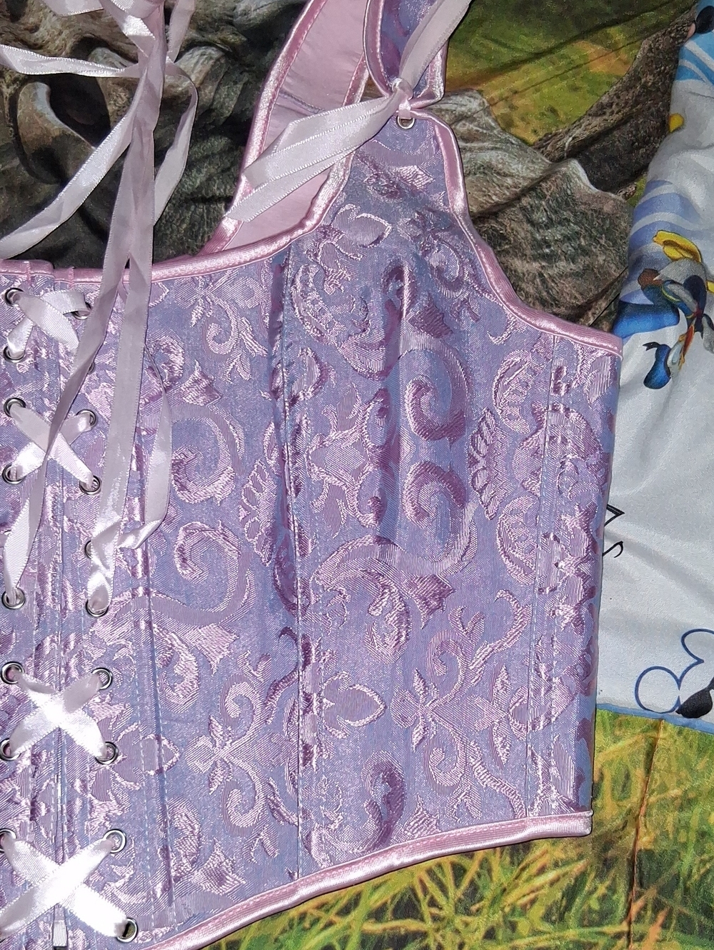 SHEIN Lilac Pink Brocade Lace-Up Bandeau Corset Top - Picture 4 of 7